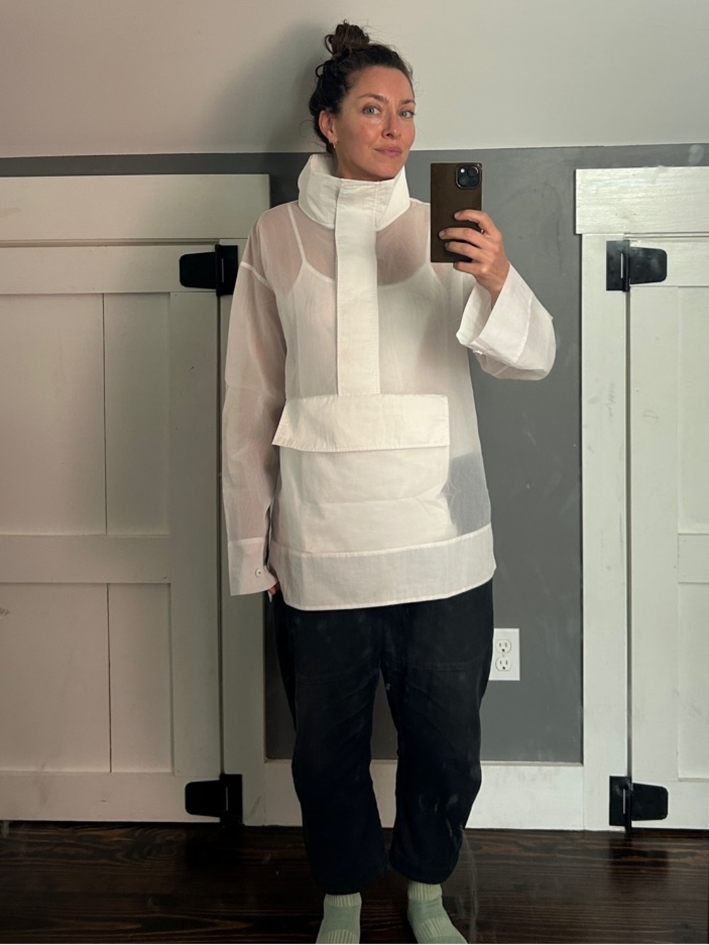 COS Sheer White Oversized Pullover Jacket with High Collar